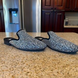 Steve Madden Men’s 10 Black w/ Silver Rhinestone Crystal Mule Loafers Slip-On